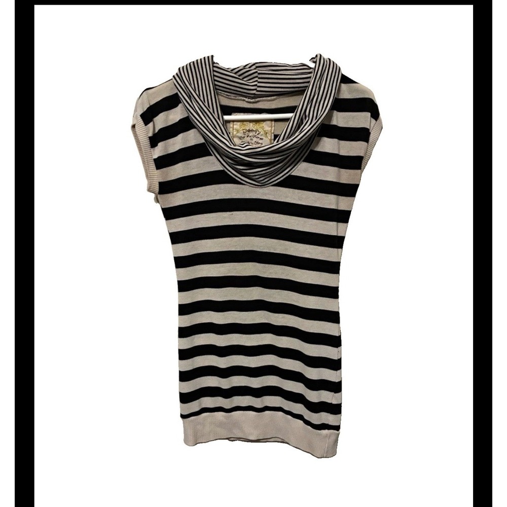 Poof Girl Women Black White Striped Cowl Neck Sleeveless Knit Top Medium
